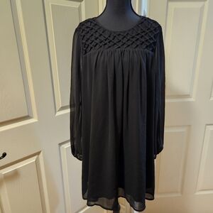 Y2K Fairy Core Crisscross Lattice Black Mini Dress With Sheer Sleeves Size L-XL